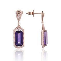 The perfect earrings for all your major life events. These timeless earrings are the perfect piece to wear or gift. Emerald Cut Earrings, Purple Amethyst Earrings, Art Deco Emerald, Timeless Earrings, Cut Earrings, Elegant Art, Amethyst Earrings, Vintage Glamour, Brilliant Diamond