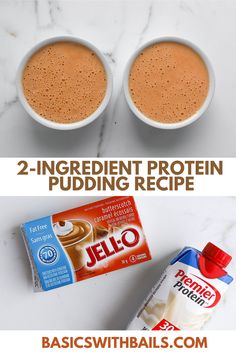 2 ingredient protein pudding recipe in two mugs