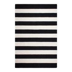 a black and white rug with horizontal stripes