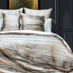 Horizon Gold/Silver Bedding by Ann Gish | Fig Linens Ombre Bedding, Silver Duvet Cover, Silver Bedding, Feather Pillow, Luxury Duvet Covers, Toss Pillow, Reversible Duvet Covers, Duvet Bedding Sets, King Duvet