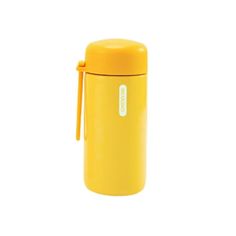 thermos insulated food container with handle in yellow is shown on a white background