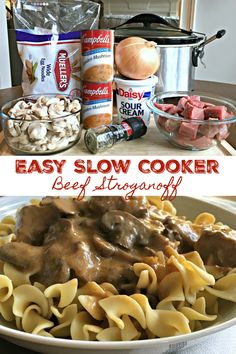 an easy slow cooker beef stroganoni recipe is ready to be eaten