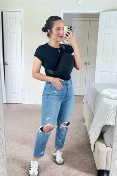 Daily outfit ideas Daily fashion finds high rise jeans  Mom outfit Mom fashion Petite friendly Summer jeans Summer style Everyday outfit   Follow my shop @mrs_jessrodriguez on the @shop.LTK app to shop this post and get my exclusive app-only content!  #liketkit #LTKFindsUnder100 #LTKStyleTip #LTKFindsUnder50 @shop.ltk Womens Sneakers With Jeans, Mom Jeans Style Ideas, Pacsun Jeans Outfit, High Rise Mom Jeans Outfit, Mom Fit Jeans Outfits, Sneakers For Women Outfit, Jeans Mom Outfit, Mom Jeans Outfit Casual, School Drop Off Outfit Mom