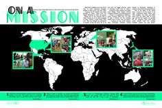 an image of a world map with people on it and the words mission written in green