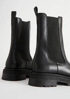 Chunky Chelsea Leather Boots - Black - Chelseaboots - & Other Stories US Business Chelsea Boots With Lug Sole And Round Toe, Business Platform Boots With Reinforced Heel And Round Toe, Classic Platform Boots With Rubber Sole And Round Toe, Modern Boots With Reinforced Heel In Polyurethane, Modern Platform Boots With Round Toe And Rubber Sole, Business Leather Platform Boots, Modern Platform Boots With Vibram Sole And Round Toe, Modern Platform Boots With Vibram Sole, Modern Leather Chelsea Boots With Lug Sole