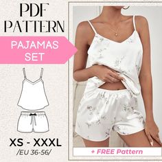 SEWING Pattern Short Pajama Set, Women Pajamas Pattern, Two Pieces Pajama Sewing Pattern, Size 4-... Womens Pajama Pattern, Pajama Top Pattern Free, Sewing Patterns Pajamas, Pj Sewing Patterns For Women, Pjs Sewing Pattern, Sew Easy Top, Pajama Set Pattern Sewing, Pajama Pattern Sewing, Sewing Womens Clothes Patterns