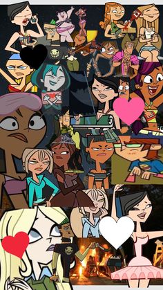 many cartoon characters are grouped together in this collage, with one being a woman and the other is a man