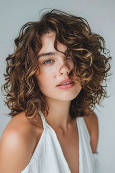 13 Short Curly Shag Haircuts To Love - NeedleStar Wavy Shag Haircut Short, Naturally Curly Shag Haircut, Shag Haircut Short, Short Curly Shag, Short Curly Hair With Bangs, Curly Hair Techniques, Hair Dues, Curly Shag, Curly Shag Haircut