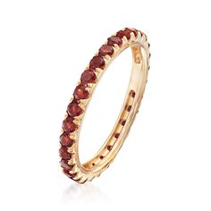 Ross-Simons - 1.10 ct. t. w. Garnet Eternity Band Ring in 14kt Yellow Gold. Size 6. RS Pure. Delicate designs and pretty styles that complete every look. Perfect for daily wear, our dainty eternity band features 1.10 ct. t. w. garnets in 14kt yellow gold. Add this simple ring to your stack for a pop of color! 1/16" wide. Garnet eternity band. Garnet birthstones are the perfect gift for January birthdays. Round Garnet Ring, Garnet Drop Earrings, Blue Aquamarine Ring, Rhodolite Garnet Ring, Garnet Birthstone, Simple Ring, Eternity Band Ring, Solitaire Necklaces, Station Necklace