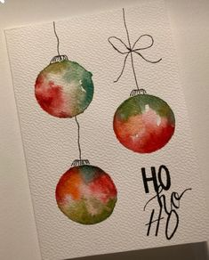 watercolor christmas ornament cards with the words ho hoo written on them