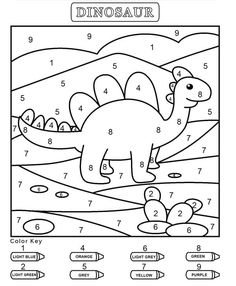 the color by number coloring page for dinosaurs