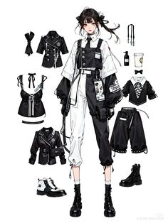 an anime character is dressed in black and white