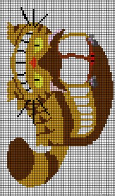 a cross stitch pattern of a cat playing the trumpet with another cat sitting behind it