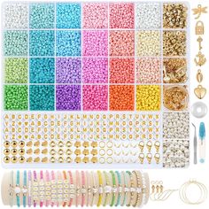 the beading kit includes many different colors and sizes