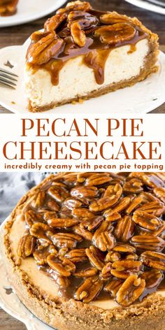 pecan pie cheesecake with pecans on top