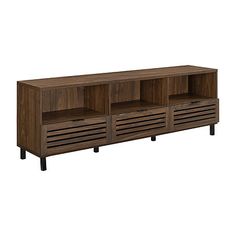 the sideboard is made out of wood and has three compartments on each side, one with