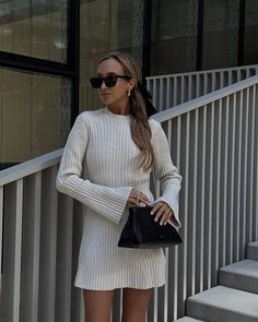 Fashion Long Sleeve A-Line Cotton Mini Dress – PrincessAce Winter Knit Sweater, Gaun Fashion, 파티 드레스, Mini Dress Fashion, Mini Dresses For Women, Mini Sweater Dress, Slim Dresses, Knit Mini Dress, Daily Dress