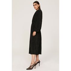 Black crepe de chine (100% Polyester). Hourglass. Long sleeves. Crew neck. Pull on. 48.5" from shoulder to hemline. Imported. Midi Dress Black, Rent The Runway, Pleated Midi Dress, Closet Designs, Black Midi Dress, Spring Wedding, Pleated Dress, Dress Black, High Neck Dress