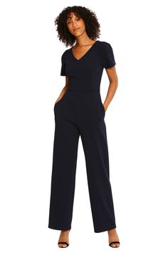 This ultra-flattering v-neck jumpsuit is Logan. We love her sweet short sleeves and pockets! Dress For Women Wedding, V Neck Jumpsuit, Guest Dress Wedding, Maxi Dress For Women, Office Clothes, Dress Wedding Guest, Maggy London, Dinner Date, Women Maxi