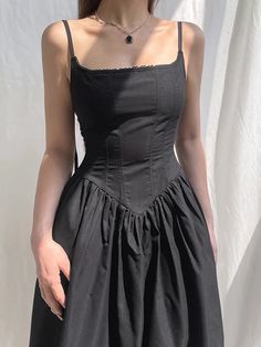 Gothic Grunge Corset Strap Long Dress Summer Lace Patchwork Dark Acade – wanahavit Dark Academia Dress, Black Spaghetti Strap Dress, A Line Maxi Dress, Goth Dress, Goth Aesthetic, Maxi Styles, Lace Corset, Long Black Dress, Long Summer Dresses