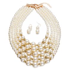 PRICES MAY VARY. Material: Faux pearl,zinc alloy Pearl Strand Necklace Size: Necklace perimeter 16.92"(43cm),extend chain 3.14"(8cm) Classic multilayers design,elegant pearl necklace set,earrings are lightweight to wearing;No stimulation to the skin, not allergies,lead free,nickel free. Party wedding costume jewelry ornaments and can go with almost any outfit. WHAT YOU GET: 1 X necklace and 1 pairs of earrings well packaged ; can be a great gift for your loved ones. WHAT YOU GET: 1 X necklace an Elegant Pearl Jewelry, Pearl Wedding Jewelry Sets, Jewelry Ornaments, Pearl Jewelry Set, Pearl Strands Necklace, Ivory Earrings, Pearl Jewelry Wedding, Pearl Necklace Set, Pearl Jewelry Sets