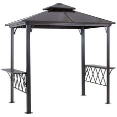 a black metal gazebo sitting on top of a white background