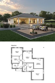 the floor plan for this modern house is shown in two separate sections, with an open living