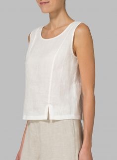 Linen Sleeveless Short Tank Vivid Linen, Linen Sleeveless Top, Linen Top Women, New Blouse Designs, Linen Fashion, Whatsapp Number, Linen Clothes, Sewing Clothes, Fashion Sewing