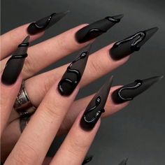 Super Cute And Stylish Ships In 5-10 Business Days Nail Design Ying Yang, All Black Nail Designs, Cool Black Nails, Ying Yang Nail Art, Black Rose Nails, Demon Nails, Long Nails Ideas, Roses Nails, Stiletto Press On Nails