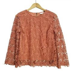 Adiva Orange / Salmon Crochet Laced Blouse Top Romantic Style Sz Small. New Without Tags, Pretty, Romantic Blouse In Muted Orange / Salmon Color. 100% Polyester, Lined Body And Bell Sleeves. Measurements Provided In The Last Photo. Style: Bohemian Romantic Party Date Special Occasion Outing Tea Night Out Cottagecore Fall Feminine Tops With Lace Work, Feminine Lace Work Tops For Fall, Spring Crochet Lace Blouse For Brunch, Spring Lace Top With Lace Work For Brunch, Long Sleeve Crochet Lace Top For Brunch, Lace Crochet Blouse For Brunch, Lace Tops For Fall Brunch, Fall Lace Tops For Brunch, Lace Blouse With Crochet Detail For Brunch