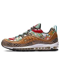 Nike Air Max 98 'Chinese New Year' BV6649-708 Chinese Artwork, Nike Air Max 98, Teal Accents, Air Max 98, Marathon Running Shoes, Lotus Flowers, Air Jordan 4 Retro, Mens Nike Air, Unique Shoes