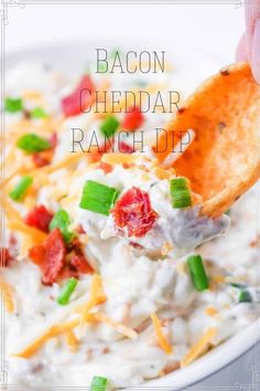 bacon, cheddar and ranch dip in a white bowl