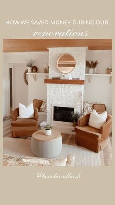 a living room filled with furniture and a fire place in front of a white fireplace