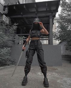 Techcore Outfit, Warcore Outfits Women, Female Techware Outfits, Female Techwear Aesthetic, Black Techwear Pants Women, Tactical Wear Women, Warcore Outfits Girl, Combat Outfit Female, Female Techwear Shirts & Tops