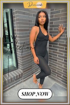 Halter Neck Backless Bodycon Sportswear Jumpsuit Jumpsuits And Romper, Jumpsuit Fashion, 1 Million, Halter Neck, Jumpsuit Romper, Jumpsuit, Rompers, Black