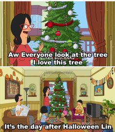 the simpsons christmas tree is being watched by people