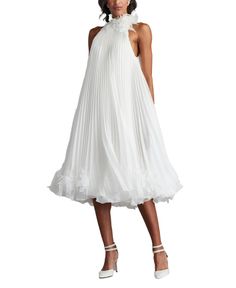 in stock White Chiffon Midi Dress For Party, Chic Georgette Dress For Wedding Guest, Elegant White Evening Chiffon Dress, White Silk Chiffon Party Dress, White Sleeveless Chiffon Evening Dress, White Chiffon Formal Dress, Spring Wedding Dress In Georgette, Chic Chiffon Wedding Dress, Chic White Organza Midi Dress