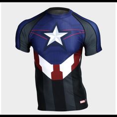 Brand New With Tags 100% Polyester Officially Licensed Product Captain America T Shirt, The Original Avengers, Hero Clothes, Captain America Tshirt, Wrestling Gear, Compression T Shirt, Vest And Tie, Marvel Captain America, Compression Shirt