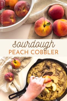 sourdough peach cobbler Sourdough Cobbler Recipe, Peach Sourdough, Sourdough Discard Peach Cobbler, Sourdough Peach Muffins, Sourdough Cobbler, Sourdough Peach Cobbler, Sourdough Peach Recipes, Peach Pizza, Crockpot Peach Cobbler