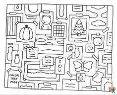 a black and white coloring page with different items on it