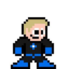 a pixellated image of a man in black and blue