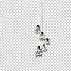 a chandelier with five lights hanging from it's sides, on a transparent background