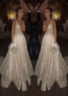 #champagneweddingdress White Sparkly Wedding Dress, Wedding Dress Empire, Long Beach Wedding Dresses, Sparkly Wedding Dress, Prom 2020, Sparkle Wedding Dress, Wedding Dress Champagne, Sparkly Wedding, Affordable Prom Dresses