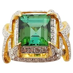 Green Tourmaline 4.0 carats with Diamond 1.11 carats Ring set in 18 Karat Gold Settings Width: 1.5 cm Length: 1.5 cm Ring Size: 53 Total Weight: 11.18 grams "We first opened doors in 1980 when it was then situated in the vicinity of the Victory Monument; a small and modest storefront with a couple of counters. From its humble beginnings to where it stands today, our company has proven its abilities as a jeweler. Since the beginning, we have been supplying fine quality pieces to dealers, wholesal Architectural Jewelry, Diamond Ring Set, Sparkly Jewelry, Contemporary Ring, Diamond Ring Settings, Pretty Rings, Green Tourmaline, Dream Jewelry, Ring Set