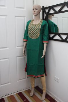 Semi-stitched Full Length Sets With Resham Embroidery, Eid Resham Embroidery Full Length Sets, Green Cotton Silk Kurta With Embroidered Border, Full Length Zari Work Sets For Eid, Full Length Zari Work Eid Sets, Traditional Full-length Kurta For Diwali, Full-length Churidar For Navratri, Fitted Full-length Kurta With Zari Work, Eid Full Length Zari Work Set