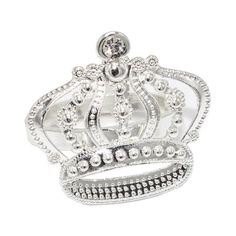 a white gold and diamond ring with a crown on it's side, set against a white background