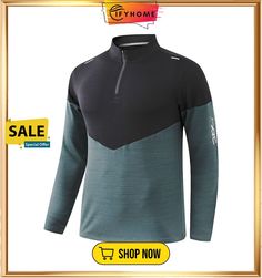 Men's Workout Shirt Running Shirt Half Zip Long Sleeve Top Athletic Athleisure Winter Breathable Soft Sweat Wicking Running Jogging Training Sportswear Activewear Color Block Blue Black Green Gray Technical Half-zip Tops For Outdoor Activities, Gray Crew Neck Activewear For Outdoor, Moisture-wicking Sportswear Tops For Outdoor Activities, Athletic Fit Go-dry Tops For Outdoor Activities, Athletic Fit Crew Neck Top For Outdoor Activities, Functional Sports Sweatshirt With Long Sleeves, Breathable Half-zip Sports Tops, Long Sleeve Sportswear Sweatshirt For Outdoor Activities, Sportswear Sweatshirt For Outdoor Activities