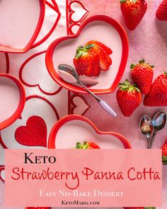 the keto strawberry panna cota is ready to be eaten with strawberries