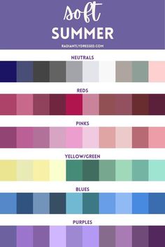 Summer Color Pallete Analysis, Types Of Summer Color Analysis, Summer Skin Tone Palette, Summer Analysis Color Palette, Summer Clothing Palette, Summer Season Pallete Colors, Summer Soft Color Palette, Created Colorful Soft Summer, White For Soft Summer