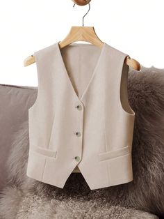 Women's Casual Elegant Solid Color Suit Vest Khaki Casual  Sleeveless Polyester Plain vest Non-Stretch  Women Clothing, size features are:Bust: ,Length: ,Sleeve Length: Plain Vest, Bach Party, Casual Suit, Suit Vest, Kids Sleepwear, Women's Casual, Colorful Leggings, Kid Shoes, All Fashion